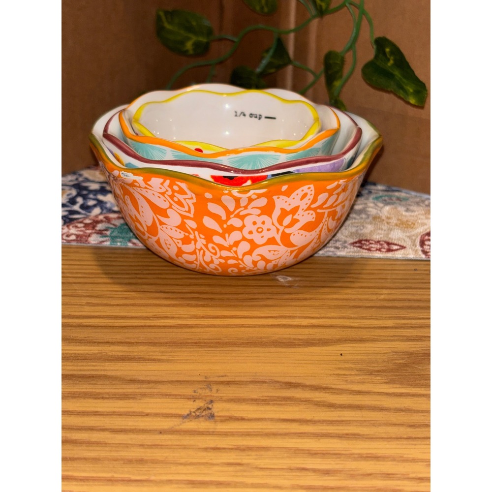 The Pioneer Woman Ceramic Nesting Measuring Bowls Set of 4 Floral Polka Dot